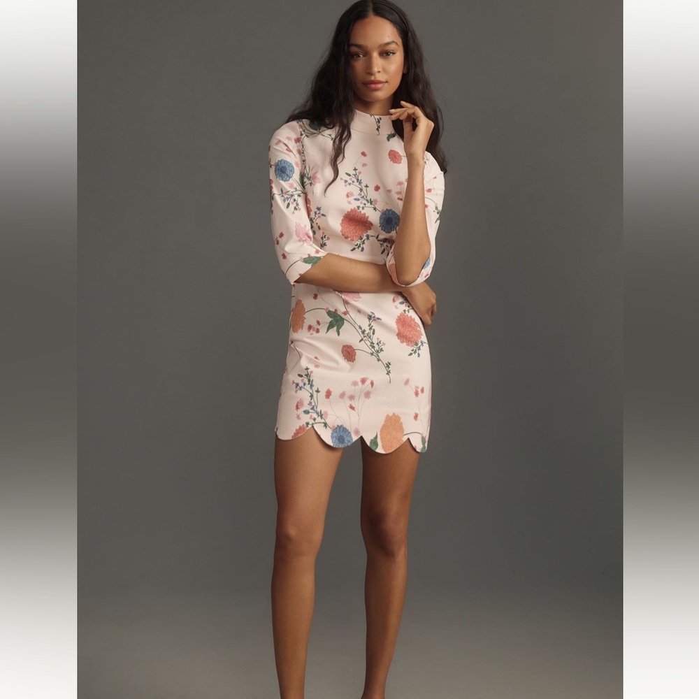 Maeve Pink Floral Scalloped Mini Skirt Dress